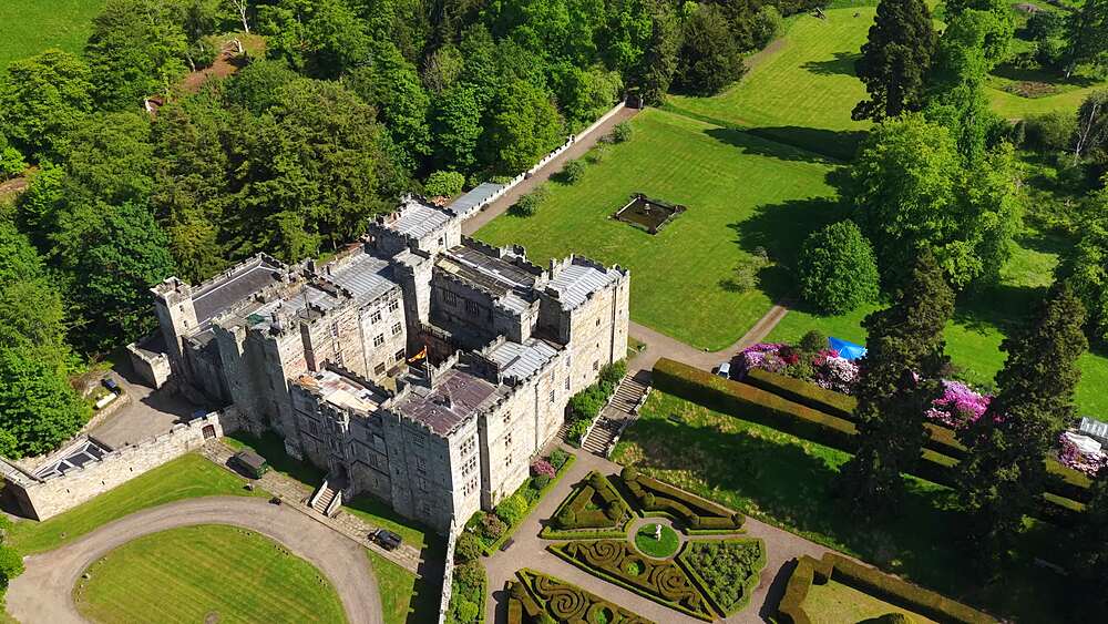 Aerial view of Chillingham Castle, United Kingdom