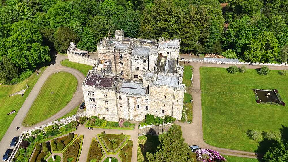 Aerial view of Chillingham Castle, United Kingdom