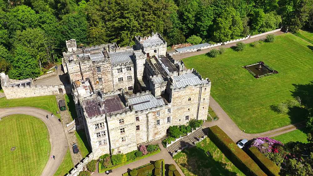 Aerial view of Chillingham Castle, United Kingdom