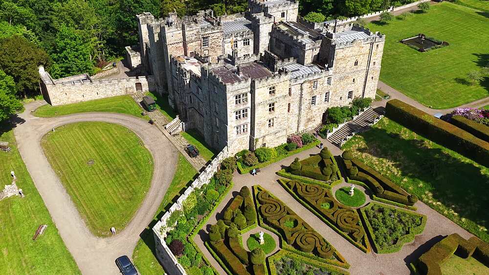 Aerial view of Chillingham Castle, United Kingdom