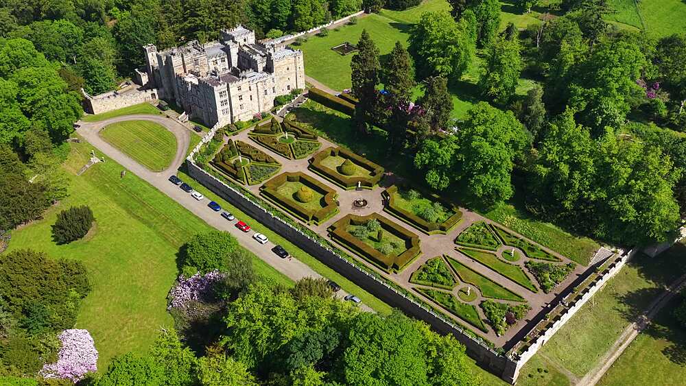 Aerial view of Chillingham Castle, United Kingdom