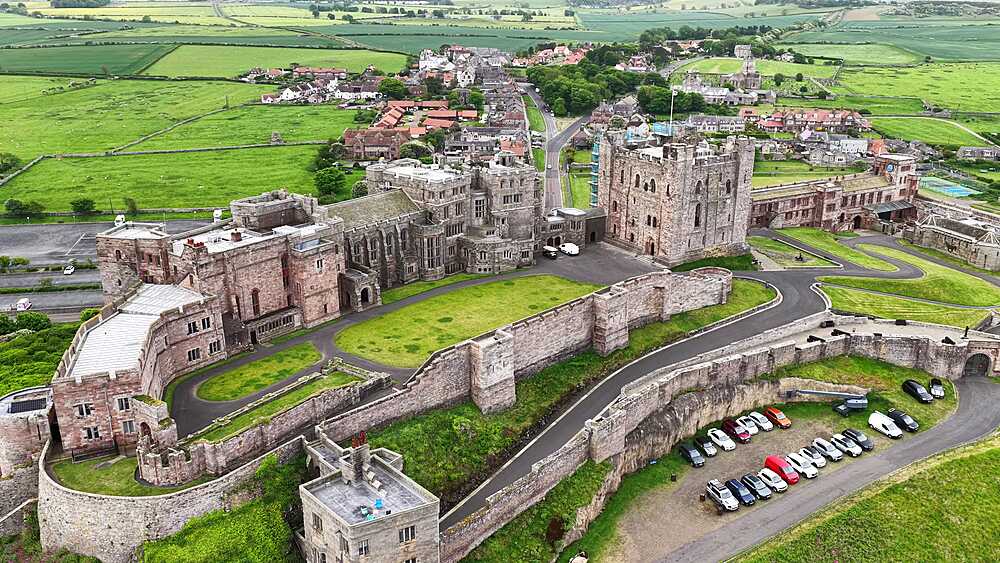 Aerial view of Bamburgh Castle, United Kingdom