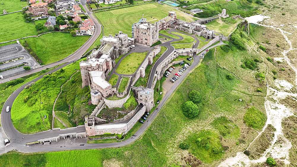 Aerial view of Bamburgh Castle, United Kingdom