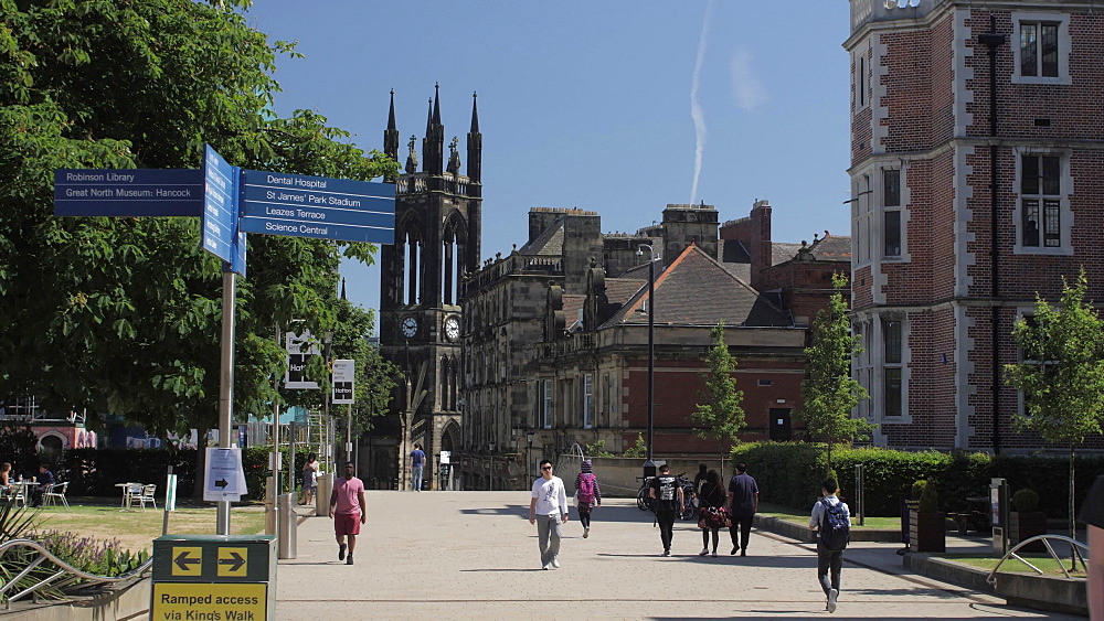 Tracking shot of Newcastle University, Newcastle-upon-Tyne, Tyne and Wear, Tyneside, England, Europe