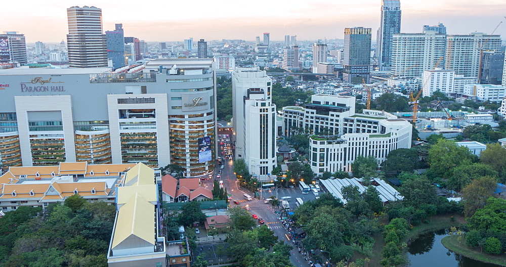 Bangkok skyline from dusk to night, Bangkok, Thailand, South East Asia, Asia
