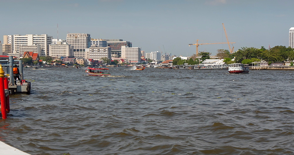 Chao Phraya River and Grand Palace, moving time lapse, Bangkok, Thailand, South East Asia, Asia