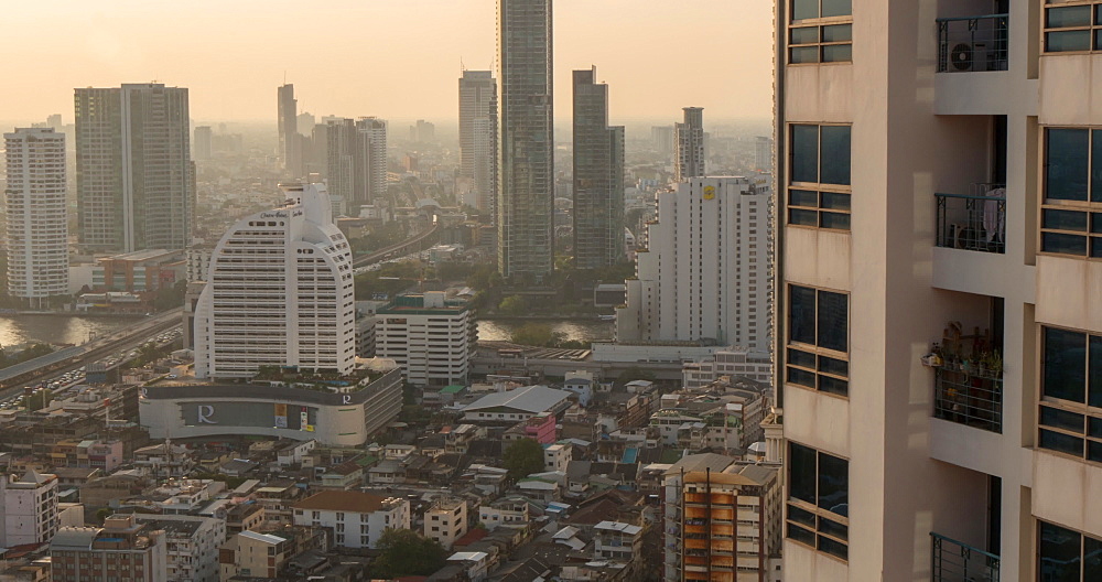 Chao Phraya River and Business District, Bangkok, Thailand, South East Asia, Asia