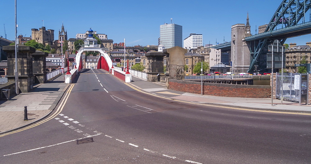 Time Lapse of traffic crossing Swing Bridge, Newcastle-upon-Tyne, Tyne and Wear, England, United Kingdom, Europe