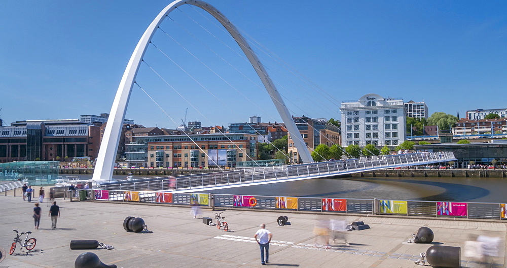 Time Lapse of Gateshead Millennium Bridge, Newcastle-upon-Tyne, Tyne and Wear, England, United Kingdom, Europe