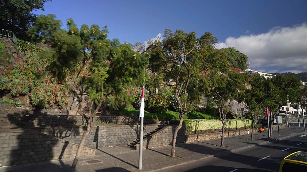 View from open top bus of Funchal on a sunny day, Funchal, Madeira, Portugal, Europe