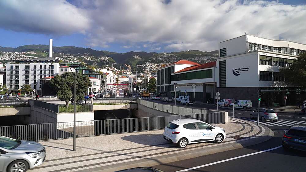 View from open top bus of Funchal on a sunny day, Funchal, Madeira, Portugal, Europe