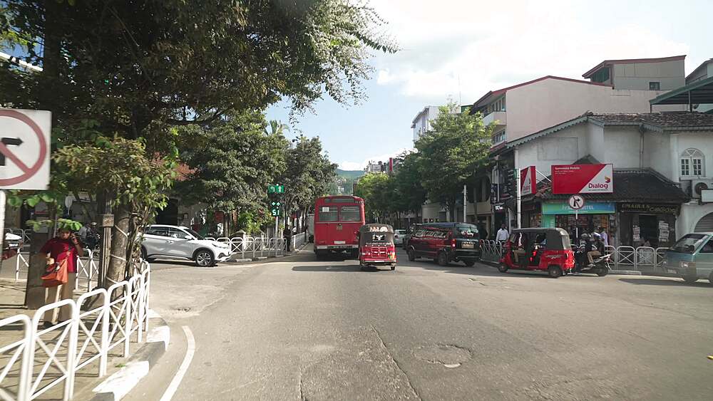 View travelling on road through interior of Sri Lanka near Kandy, Peradeniya, Central Province, Sri Lanka, Asia