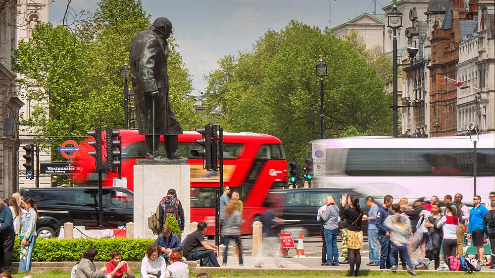Winston Churchill Statue on Parliament Square Time Lapse, London, England, UK, Europe