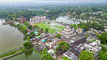 View of Puthia Rajbari Complex from above showing buildings and surrounding nature in Bangladesh