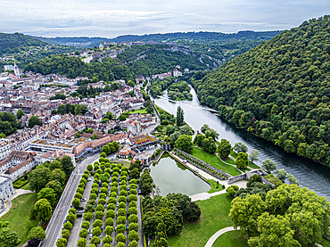 View of the UNESCO site Citadel of Besancon over the Doubs River and surrounding landscape in France