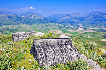 Bunker system on the Albanian border with Greece surrounded by mountains and fields