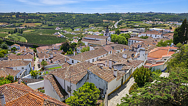 View from the old castle over the historic town of Obidos, Portugal
