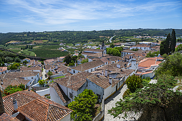 View from the old castle over the historic town of Obidos, Portugal