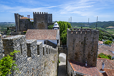 View from the old castle over the historic town of Obidos, Portugal