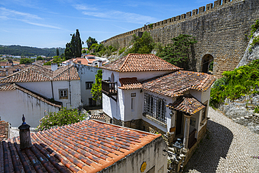 View from the old castle over the historic town of Obidos, Portugal