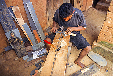 Man working on marquetry at Ambositra, Madagascar, Indian Ocean, Southeast Africa