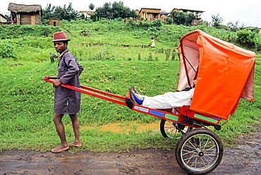 Pulled rickshaw at Antsirabe, Madagascar, Indian Ocean, Southeast Africa