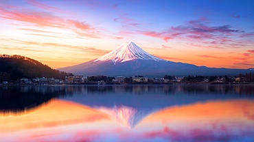 Mount Fuji at sunrise, Lake Kawaguchi, Japan