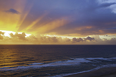 Sunrise over ocean, from above, Surfers Paradise, Gold Coast, Queensland, Australia