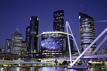 Evening, The Star Brisbane Building (center), Neville Bonner Bridge, CBD , Brisbane River, Brisbane Skyline, Brisbane, Queensland, Australia