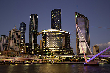 Evening, The Star Brisbane Building (center), Neville Bonner Bridge, CBD , Brisbane River, Brisbane Skyline, Brisbane, Queensland, Australia