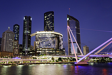 Evening, The Star Brisbane Building (center), Neville Bonner Bridge, CBD , Brisbane River, Brisbane Skyline, Brisbane, Queensland, Australia