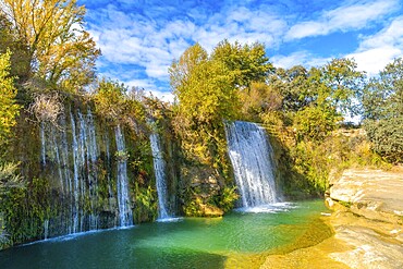 Beautiful waterfall of the Vero river in the town of Pozan de Vero in the Pyrenees, Huesca