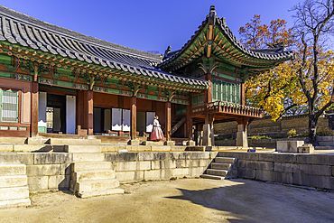 View of Huijeongdang Gate and Daejojeon Hall on a sunny day in Changdeokgung Palace in Jongno District Seoul South Korea