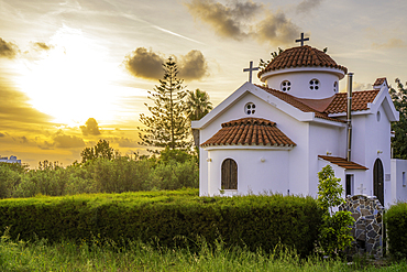 View of Holy Chapel of Saint George at sunset, Paphos, Cyprus, Mediterranean, Europe