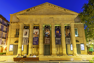 View of exxterior of Principal Theatre Alicante at dusk, Alicante, Costa Blanca, Spain, Europe