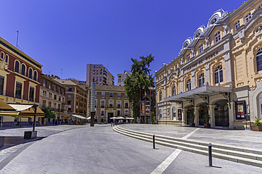 View of ornate Theatre Romea, Teatro Romea on a sunny day, Murcia, Region of Murcia, Spain, Europe
