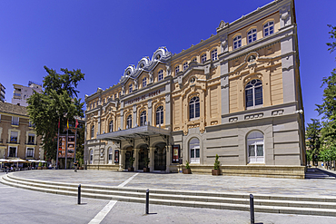 View of ornate Theatre Romea, Teatro Romea on a sunny day, Murcia, Region of Murcia, Spain, Europe