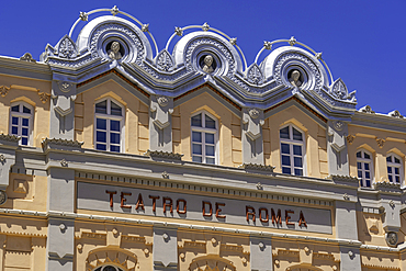 View of ornate Theatre Romea, Teatro Romea on a sunny day, Murcia, Region of Murcia, Spain, Europe