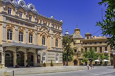 View of ornate Theatre Romea, Teatro Romea on a sunny day, Murcia, Region of Murcia, Spain, Europe
