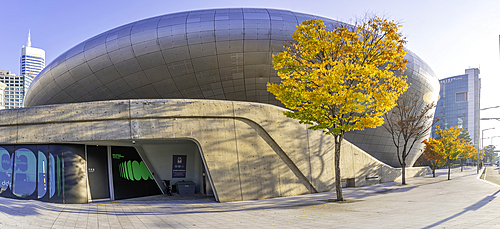 View of Dongdaemun Design Plaza on sunny autumn day in Seoul, South Korea