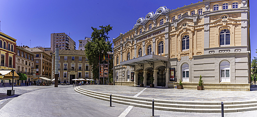 View of ornate Theatre Romea, Teatro Romea on a sunny day, Murcia, Region of Murcia, Spain, Europe