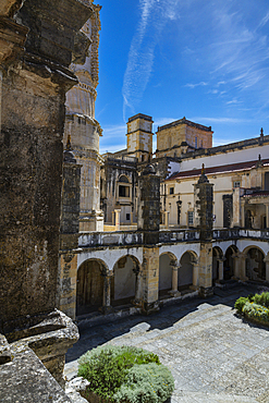 Exploring convent of Christ architecture and courtyard in Tomar, Portugal<br />1184-19292 Exploring convent of Christ architecture and courtyard in Tomar, Portugal