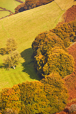 An autumn view down into the Punchbowl valley, seen from Winsford Hill, Exmoor National Park, Somerset, Great Britain.