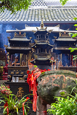 Incense urns at Shangqing Palace on Qingcheng Mountain (UNESCO World Heritage Site), Dujiangyan, Sichuan, China