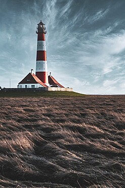 Westerheversand lighthouse on the North Sea a landmark of the Eiderstedt peninsula in Germany