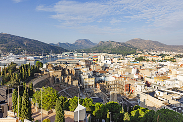 Looking over the Roman Theatre and City of Cartagena, Murcia, Spain.